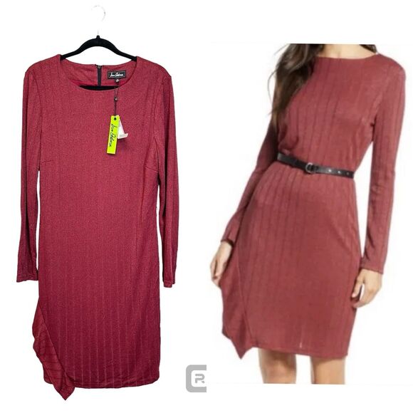 Sam Edelman Dress‎ Long Sleeve Sheath Cocktail Mini Short Red Knit Size 12 NWT - Picture 1 of 16